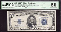 Fr.1651, 1934A $5 Silver Certificate, K-A Block, AU, PMG-50